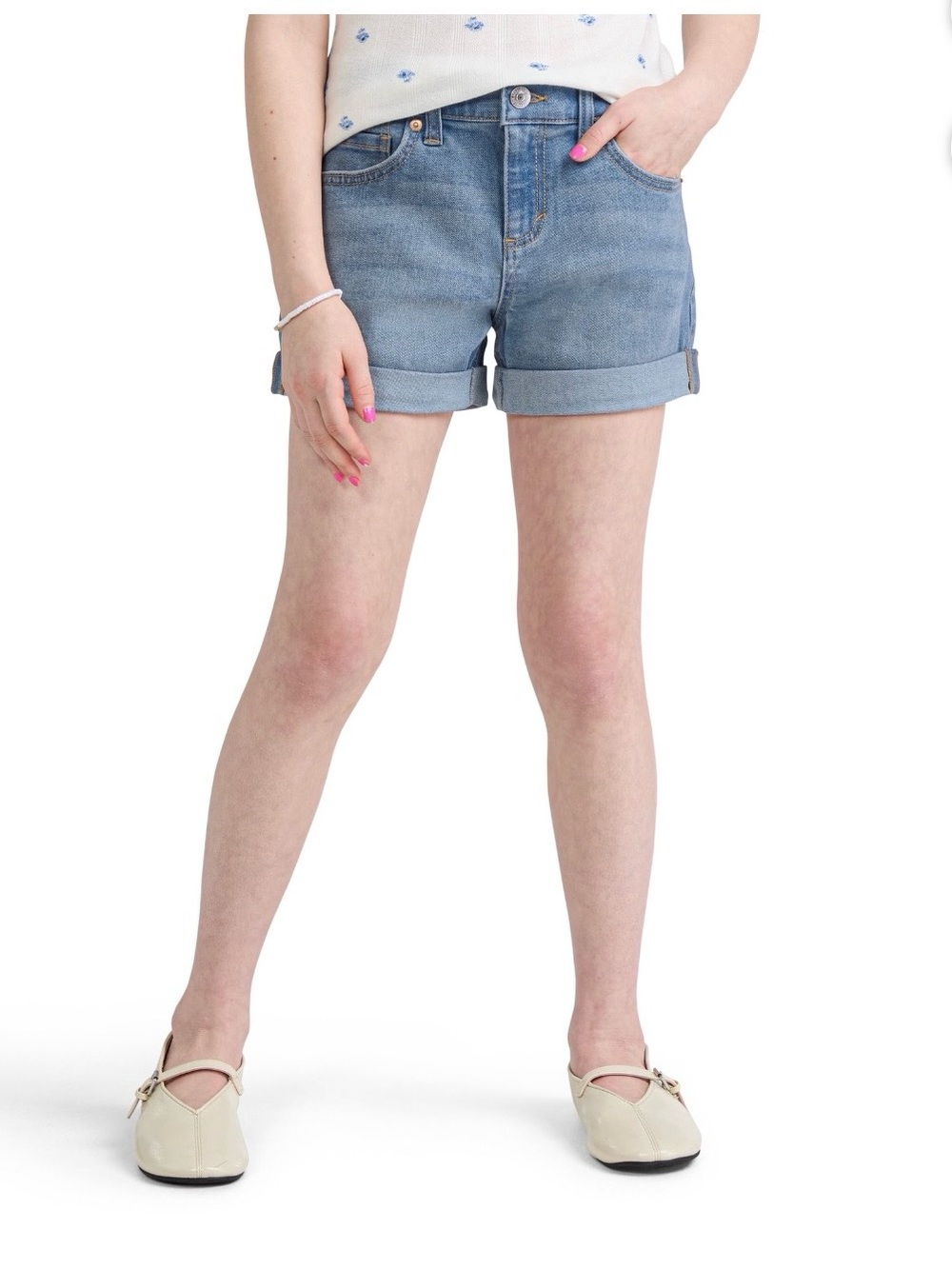 Levi's Light Blue Denim Rolled-Hem Kids Shorts - Picture 5 of 12
